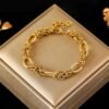 Trendy Twisted Stainless Steel Bracelet Women’s 18K Gold Waterproof Bangle Jewelry