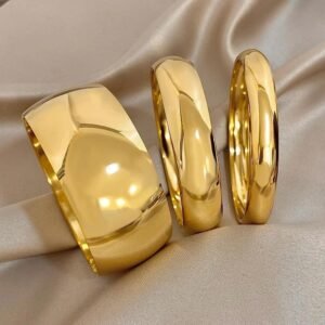 Glossy Stainless Steel Gold Bracelet Chunky Smooth Waterproof Cuff Bangle Jewelry