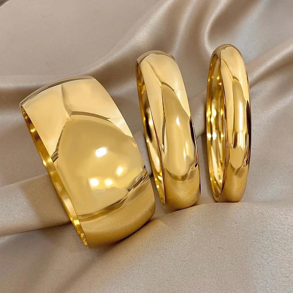 21611-7c1b8a.jpeg Glossy Stainless Steel Gold Bracelet Chunky Smooth Waterproof Cuff Bangle Jewelry