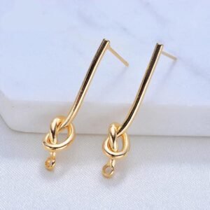 24K Gold Plated Brass Earrings Findings Set 4PCS Long Line Knot Stud DIY Jewelry Accessories