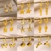 Women’s Gold Color Starfish Shell Earrings Stainless Steel Hoop Jewelry Beach Style Accessories