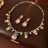 Elegant Zircon Flower Necklace Earrings Set for Women Rhinestone Water Drop Fashion Jewelry
