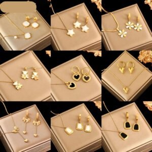 Trendy EILIECK 316L Stainless Steel Necklace Earrings Set Gold Waterproof Women’s Fashion Jewelry