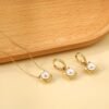 Elegant Pearl Jewelry Set for Women Stainless Steel Gold Plated Pendant Necklace Hoop Earrings