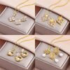 18K Gold Plated Neck Chain Earrings Set Fashion Women Party Jewelry Daily Wear Accessories