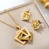 Women’s Gold Stainless Steel Jewelry Set Waterproof Necklace Earrings Fashion Party Accessories