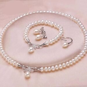 Genuine Freshwater Pearl Jewelry Set Elegant Women’s Necklace and Earrings Fashion Accessories