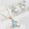 Freshwater Pearl Jewelry Set 925 Silver Necklace Earrings Elegant Women Wedding Set