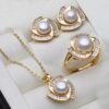 Elegant Freshwater Pearl Jewelry Set Real Pearl Necklace Stud Earrings for Women