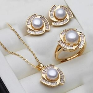 Elegant Freshwater Pearl Jewelry Set Real Pearl Necklace Stud Earrings for Women