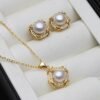 Freshwater Pearl Jewelry Set 18K Gold Plated Necklace Earrings Elegant Women Accessories