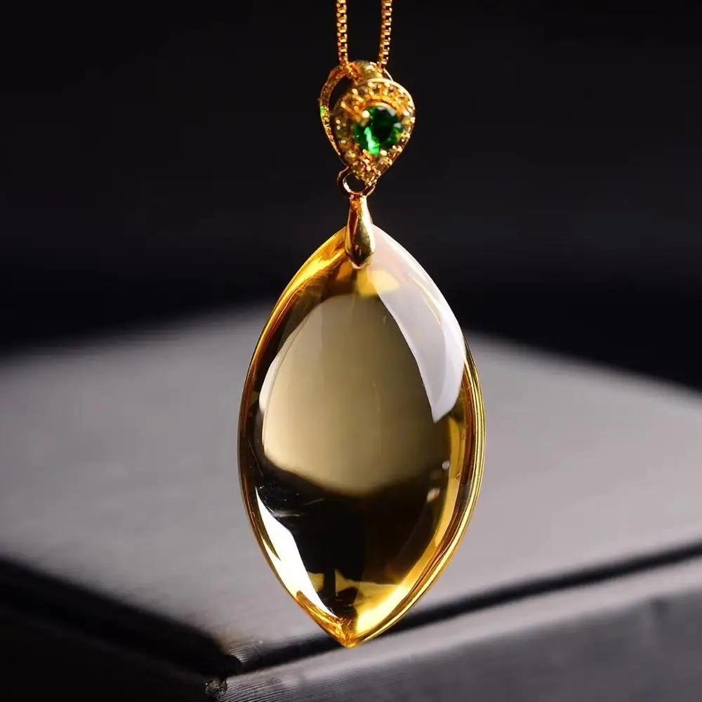 22821-22c23a.jpeg Citrine Water Drop Pendant Necklace Natural Yellow Quartz AAAAA Gemstone Women Jewelry