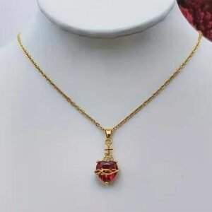 Elegant Heart Necklace Cubic Zirconia Gold Stainless Steel Wedding Jewelry