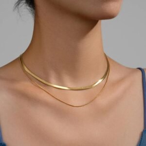 Flat Snake Chain Necklace Unisex Stainless Steel Herringbone Choker Gold Silver Jewelry
