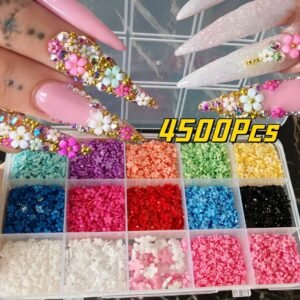 Spring Flower Nail Art Charms Set Acrylic Blossoms and Rhinestones
