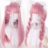 LM Pink Straight Wig for Women 24 Inch Cosplay Hair with Bangs