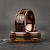 Men's Rose Gold Guitar String Ring with Koa Wood Inlay 8mm Band