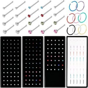 Crystal Nose Stud Piercing Jewelry Stainless Steel L Shape Nose Ring