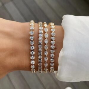 Geometric Bezel Cubic Zirconia Bracelet Women's Fashion Tennis Chain