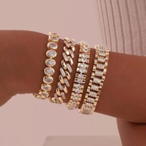 Women's Gold Plated Paperclip Bracelet Adjustable CZ Link Bracelet
