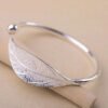 Women's 925 Sterling Silver Open Leaf Bracelet Adjustable Charm Bangle