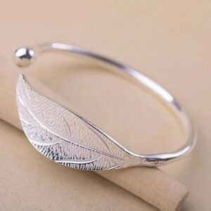 Women's 925 Sterling Silver Open Leaf Bracelet Adjustable Charm Bangle