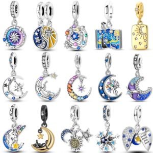 Star Moon Sun Charm 925 Sterling Silver Bracelet Spacer Bead