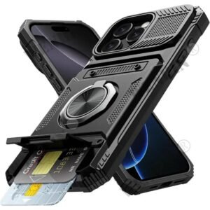 iPhone Magnetic Wallet Case Rotating Ring Stand Heavy Duty Cover